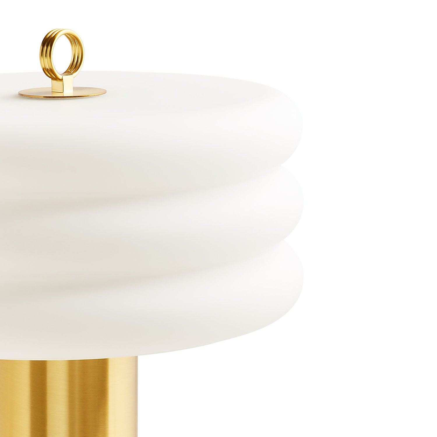 Overhead view of Jonathan Adler Alphaville Milk Glass Table Lamp with honed brass base