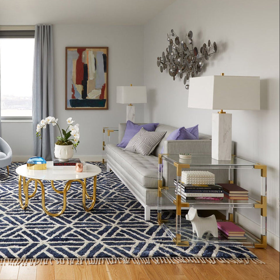 Jonathan Adler Canaan Table Lamp in solid Carrara marble styled in a room