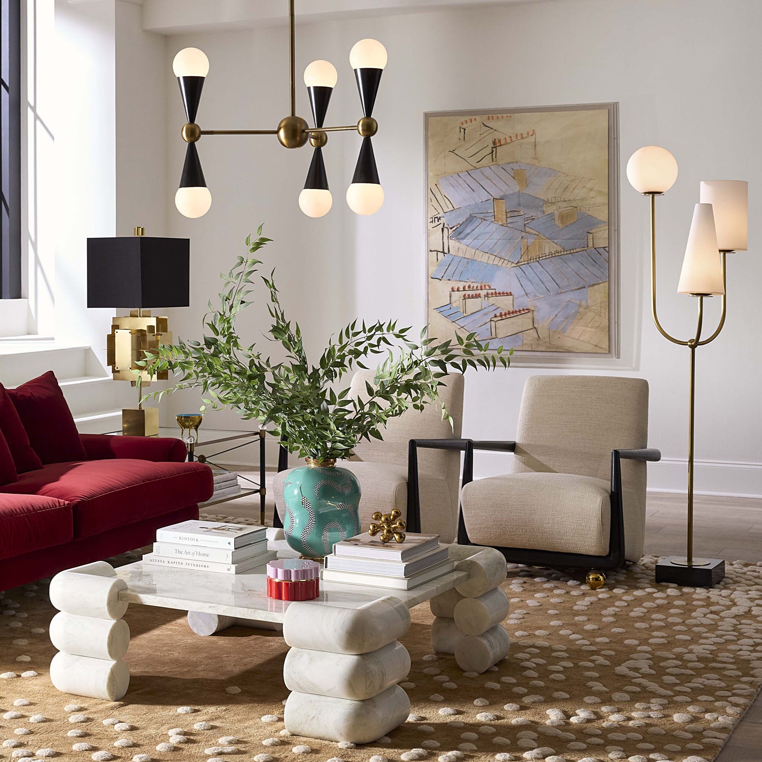 Jonathan Adler Paradiso floor lamp, detail of cactus-inspired brass tubing