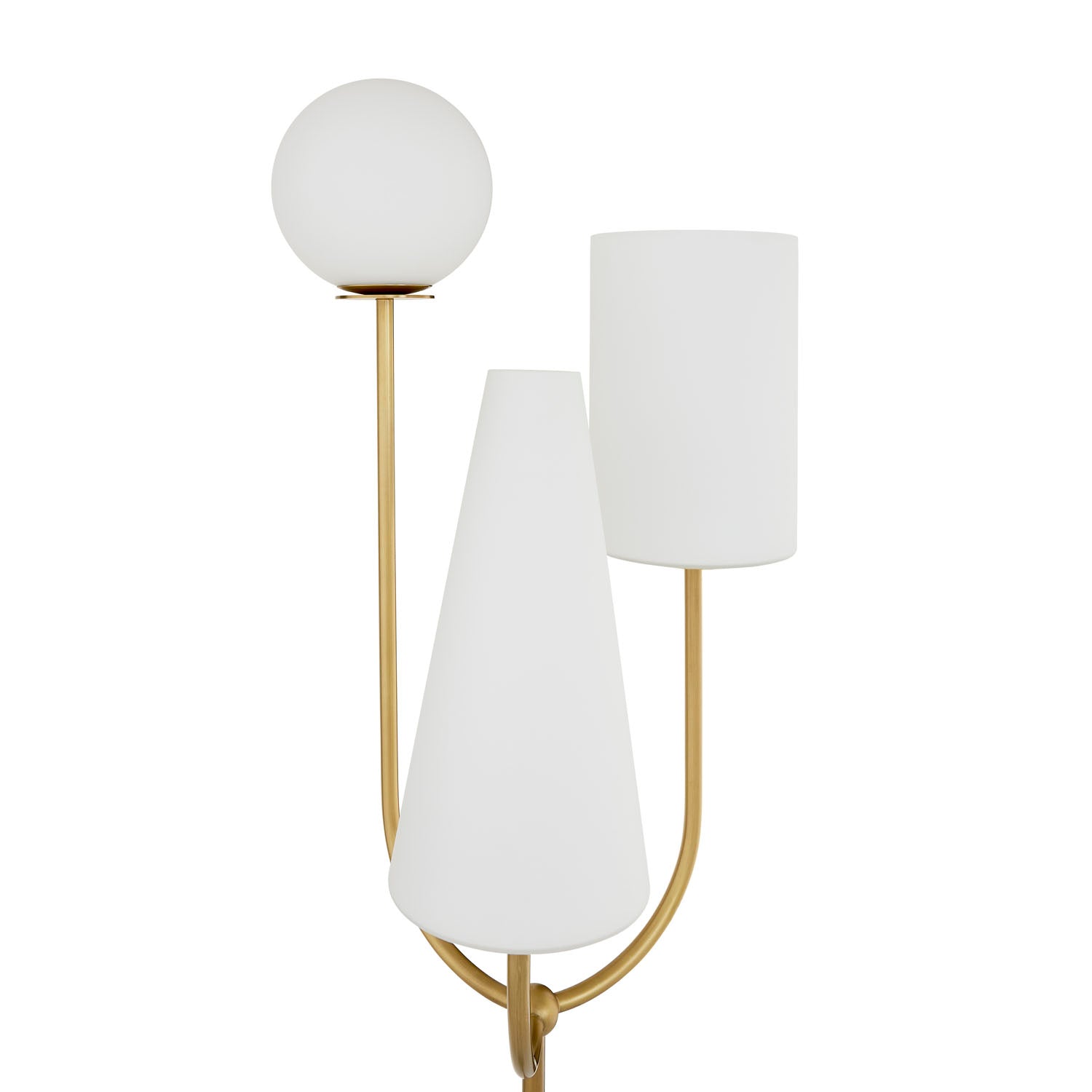 Jonathan Adler Paradiso brass floor lamp illuminated in a room