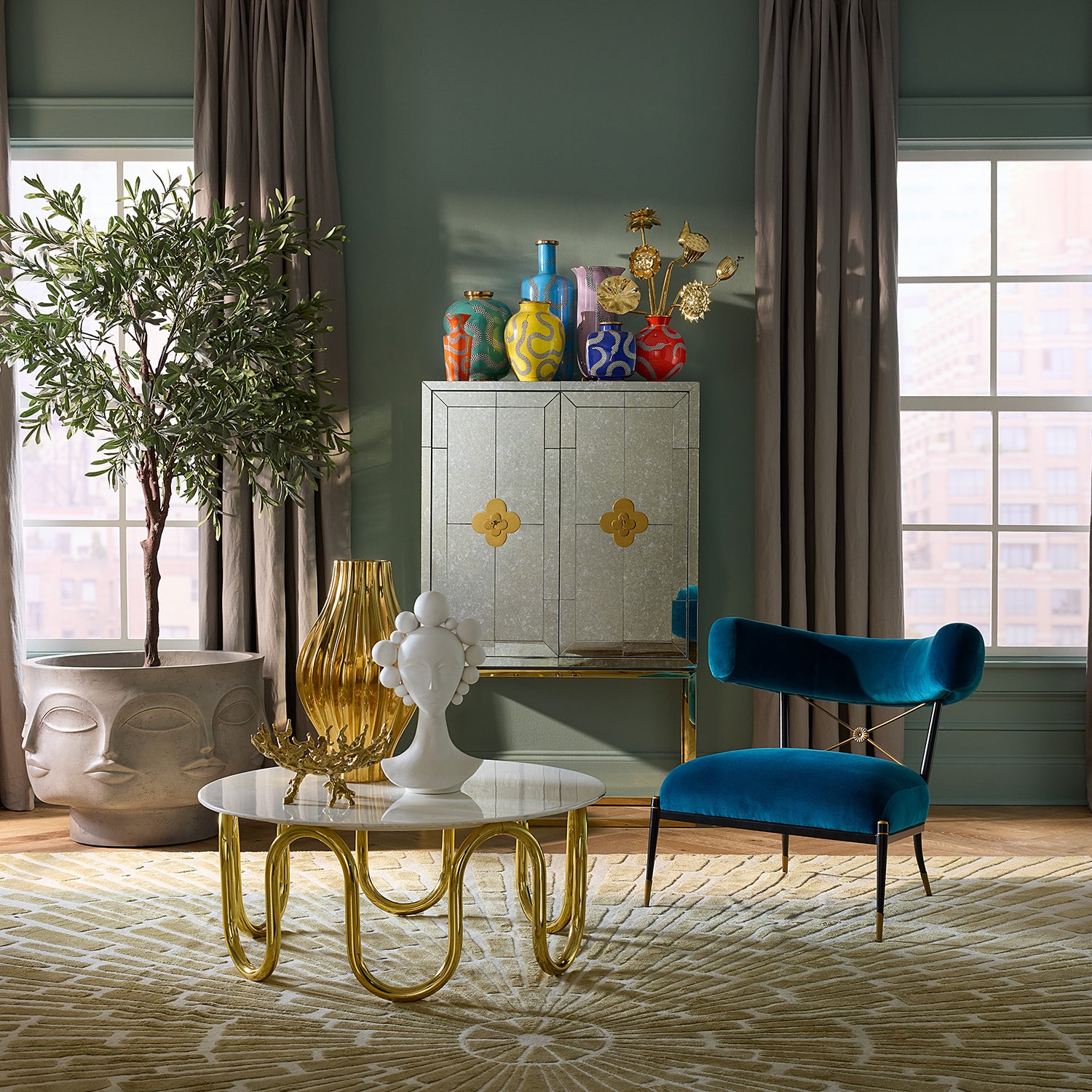 Jonathan Adler Brass Flower Bouquet | Paynes Gray