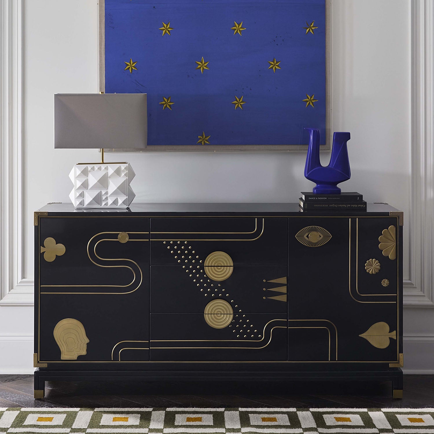 Jonathan Adler Charade Studded Table Lamp in matte unglazed porcelain styled in a room
