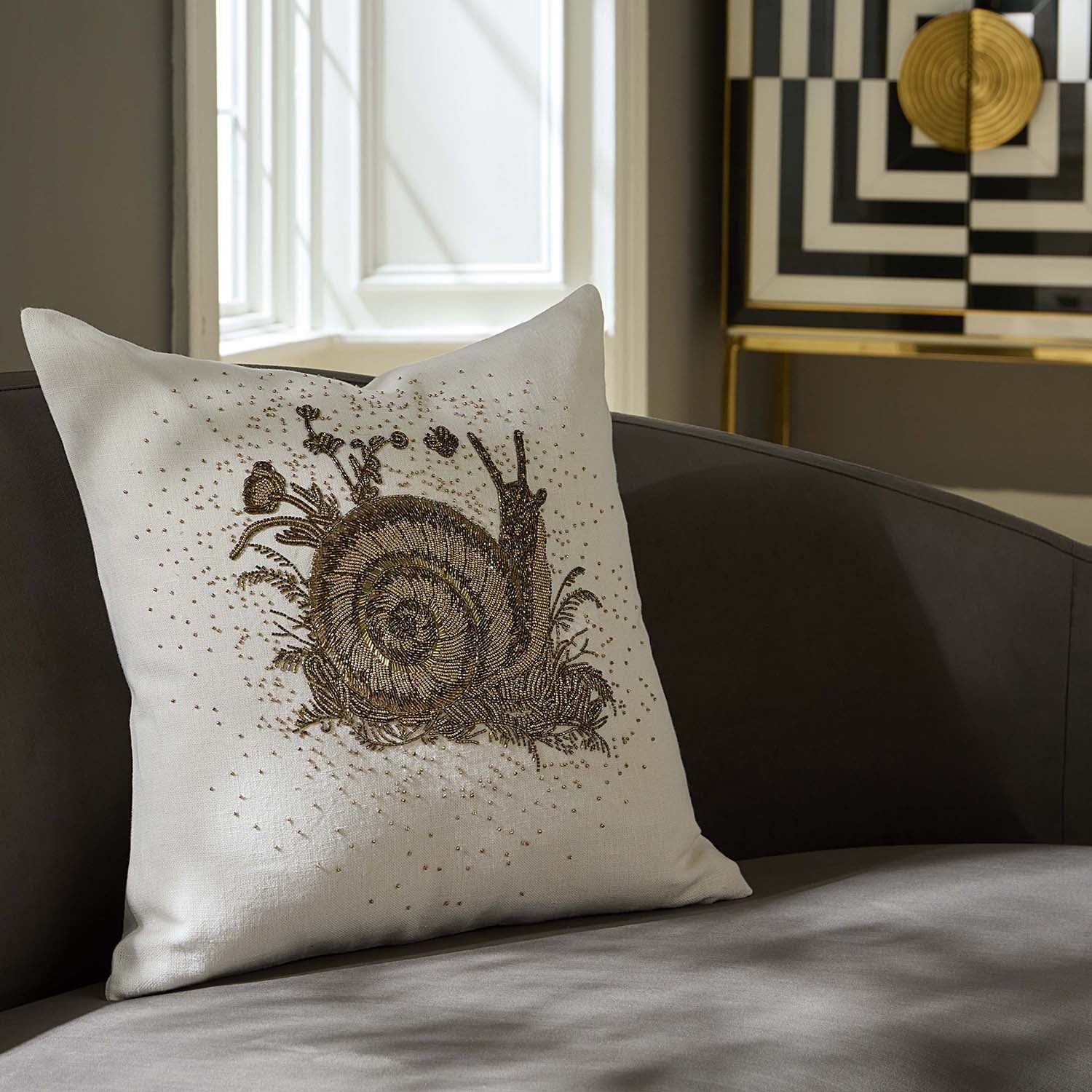 Jonathan Adler Botanist Snail Beaded Throw Pillow