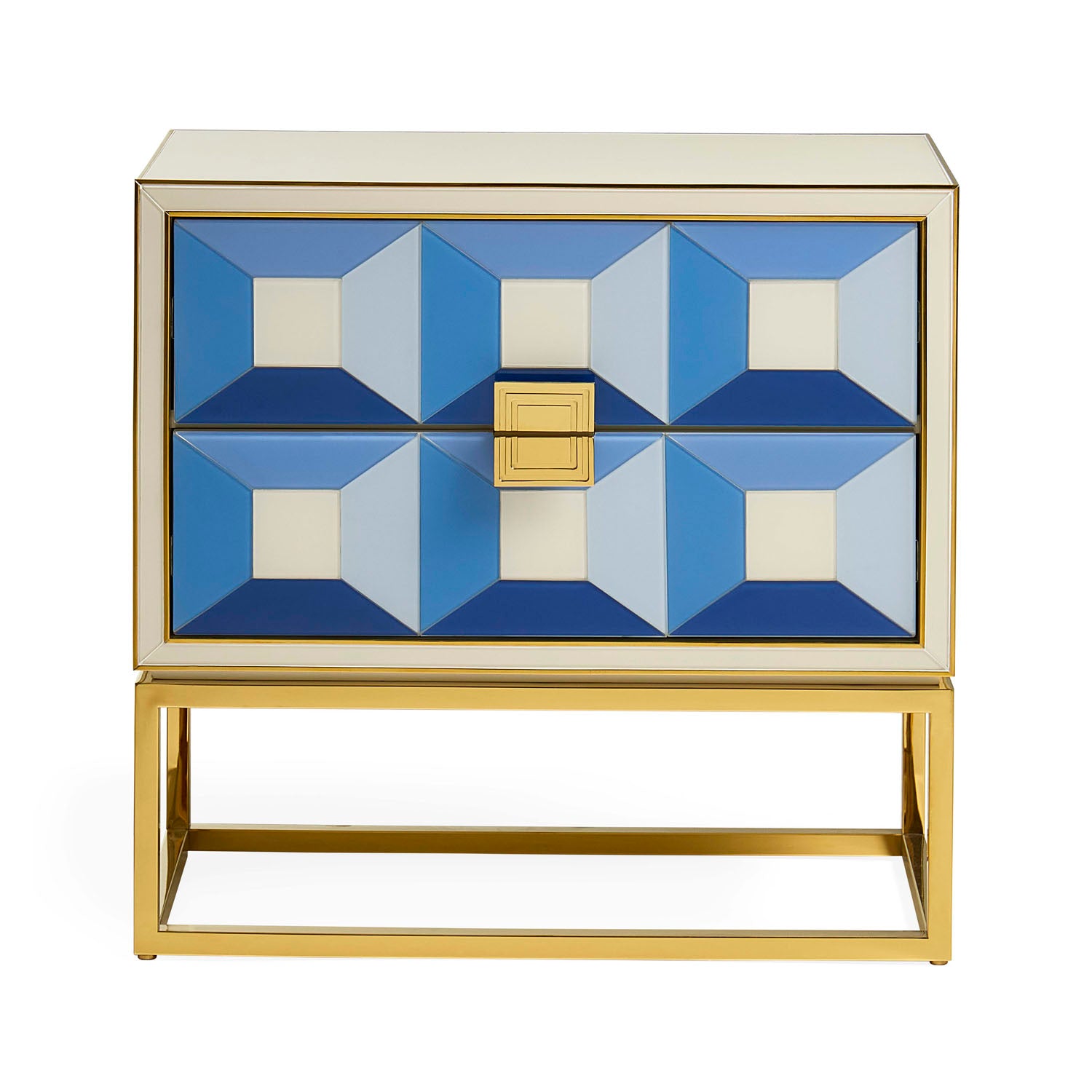 Jonathan Adler Close-up of the glass panels and brass pulls, Sorrento Two-Drawer Console