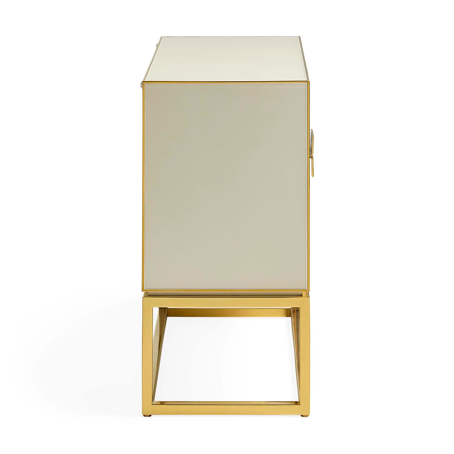 Jonathan Adler Detail of the glass panels and brass pulls, Sorrento Two-Drawer Console