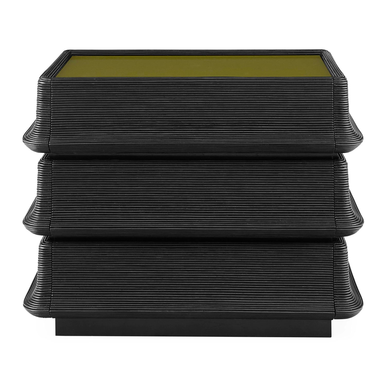 Jonathan Adler Pagoda Chest, close-up of olive back-painted glass top