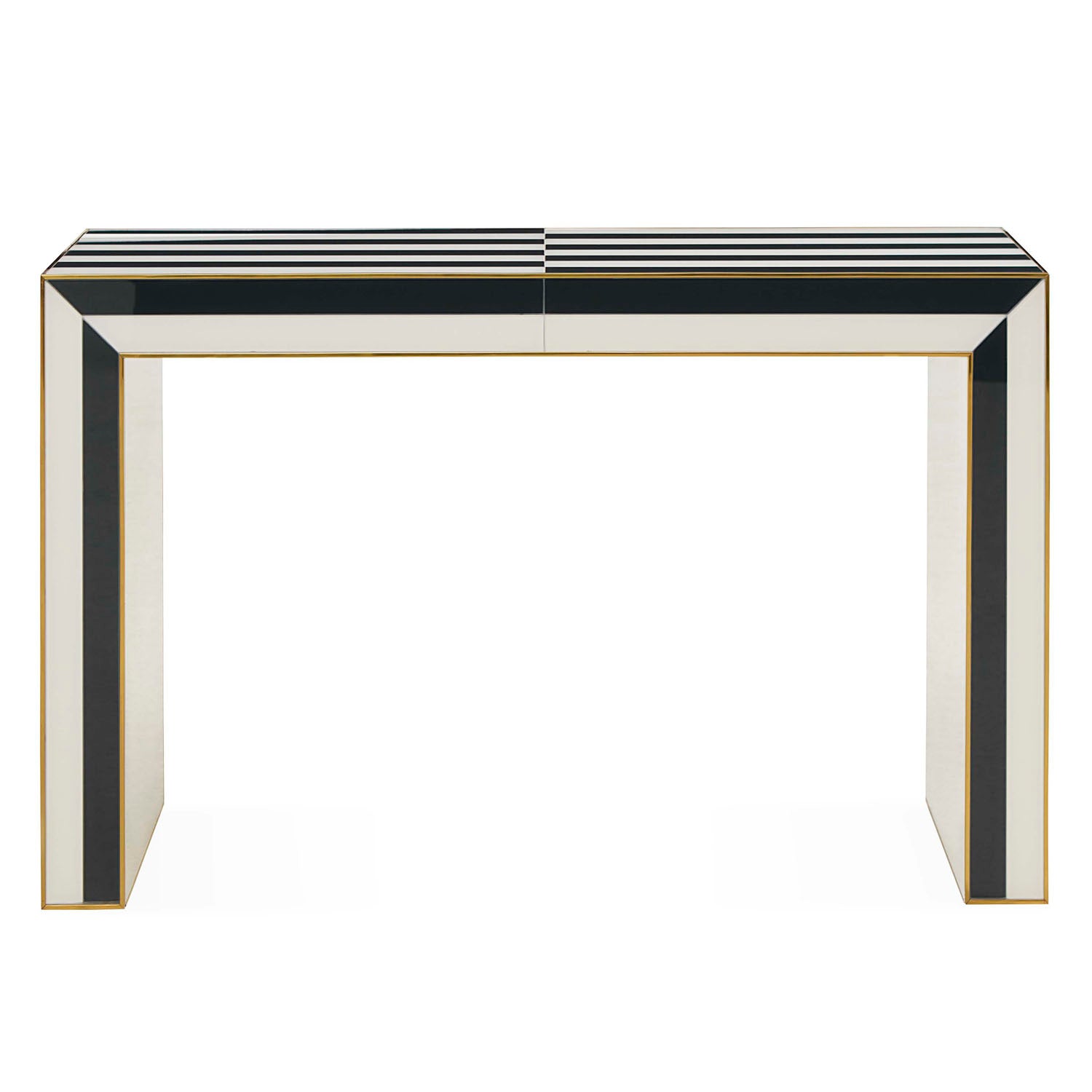 Jonathan Adler Op Art Waterfall Console, detail of charcoal and ivory glass