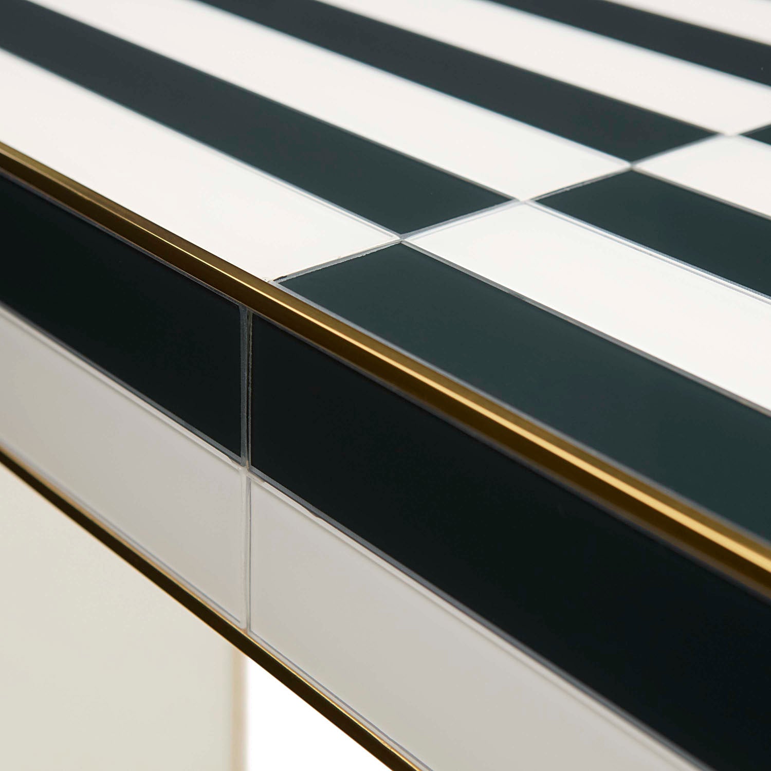 Jonathan Adler Op Art Waterfall Console styled behind a sofa