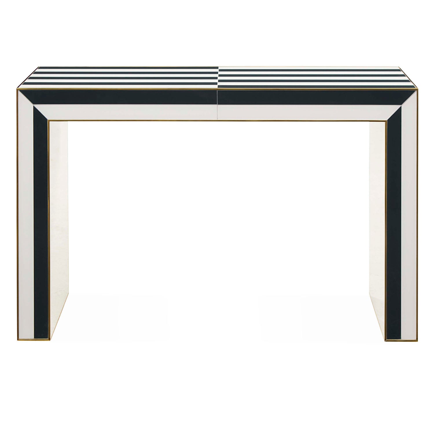 Jonathan Adler Op Art Waterfall Console, close-up of polished brass edgebanding