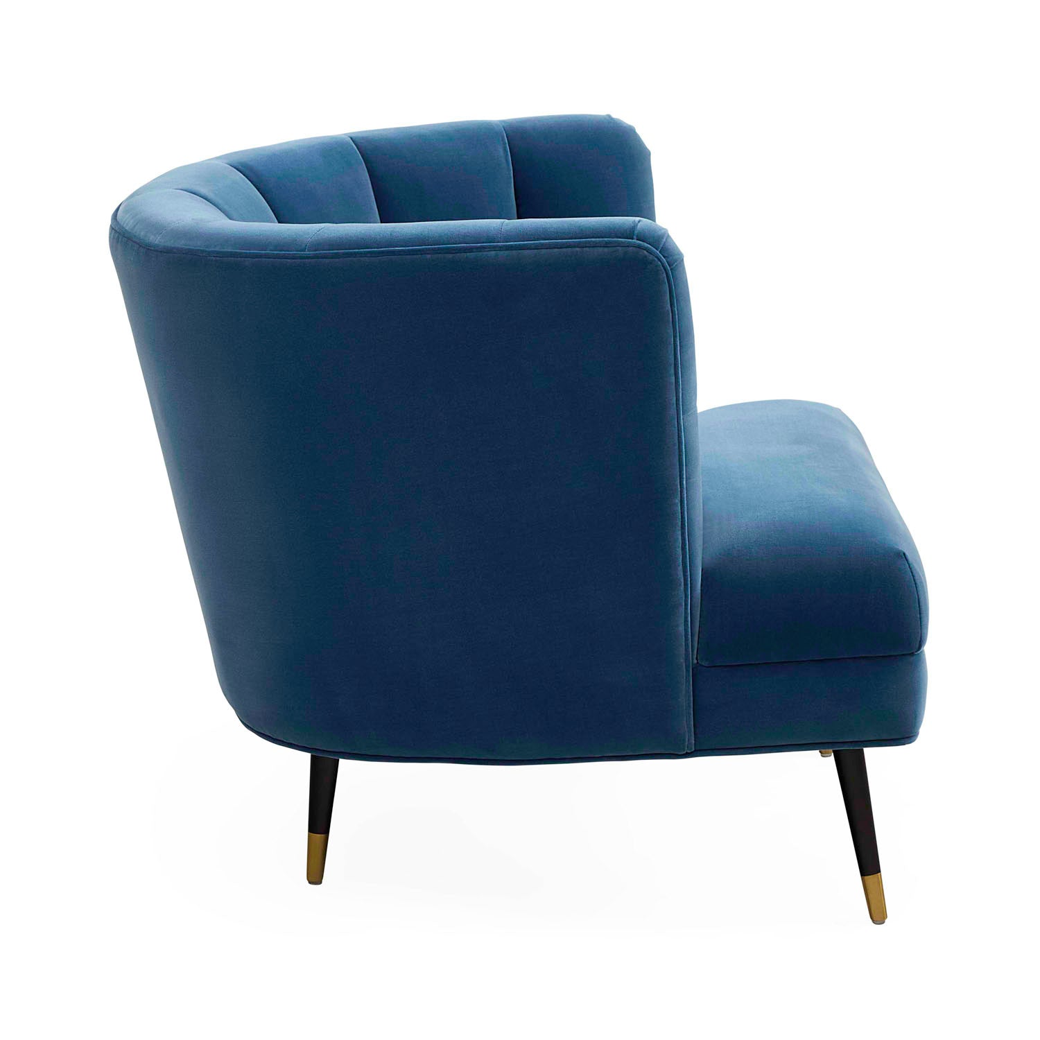 Side profile of Jonathan Adler Draper Blackened Club Chair in Varese Mariner velvet