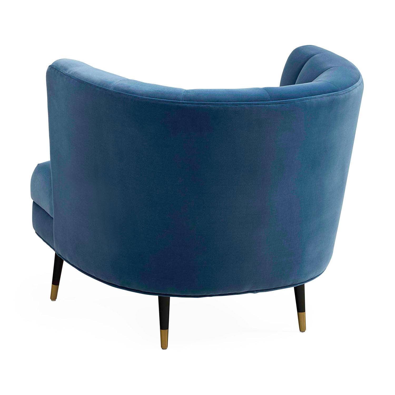 Jonathan Adler Draper Blackened Club Chair in Varese Mariner velvet shown to scale in a styled setting