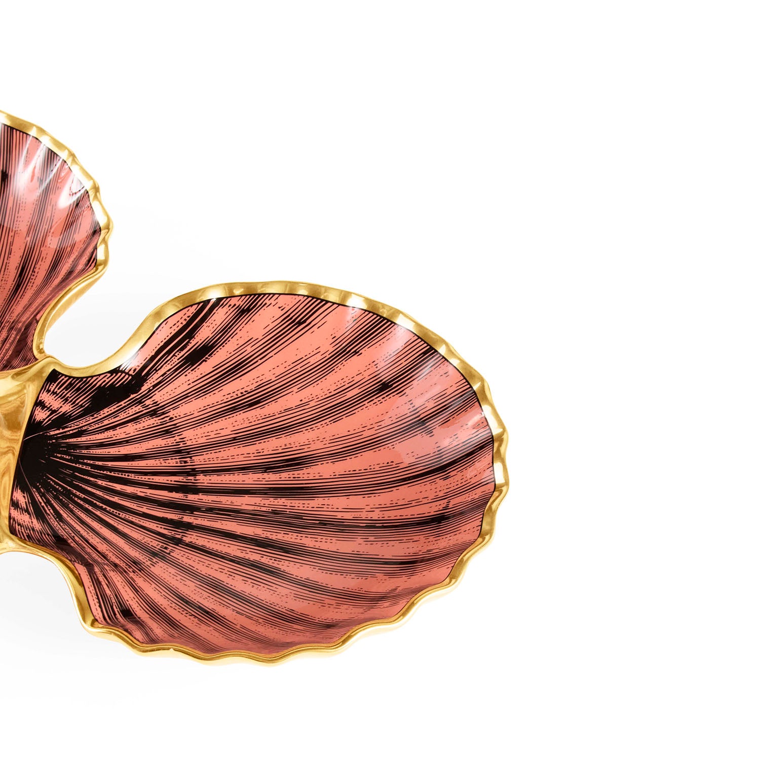 Jonathan Adler The Sirena trefoil serving dish in white stoneware with gold accents shown to scale