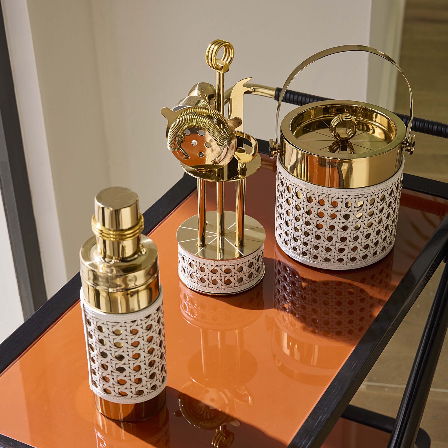 Jonathan Adler Basketweave Barware Set
