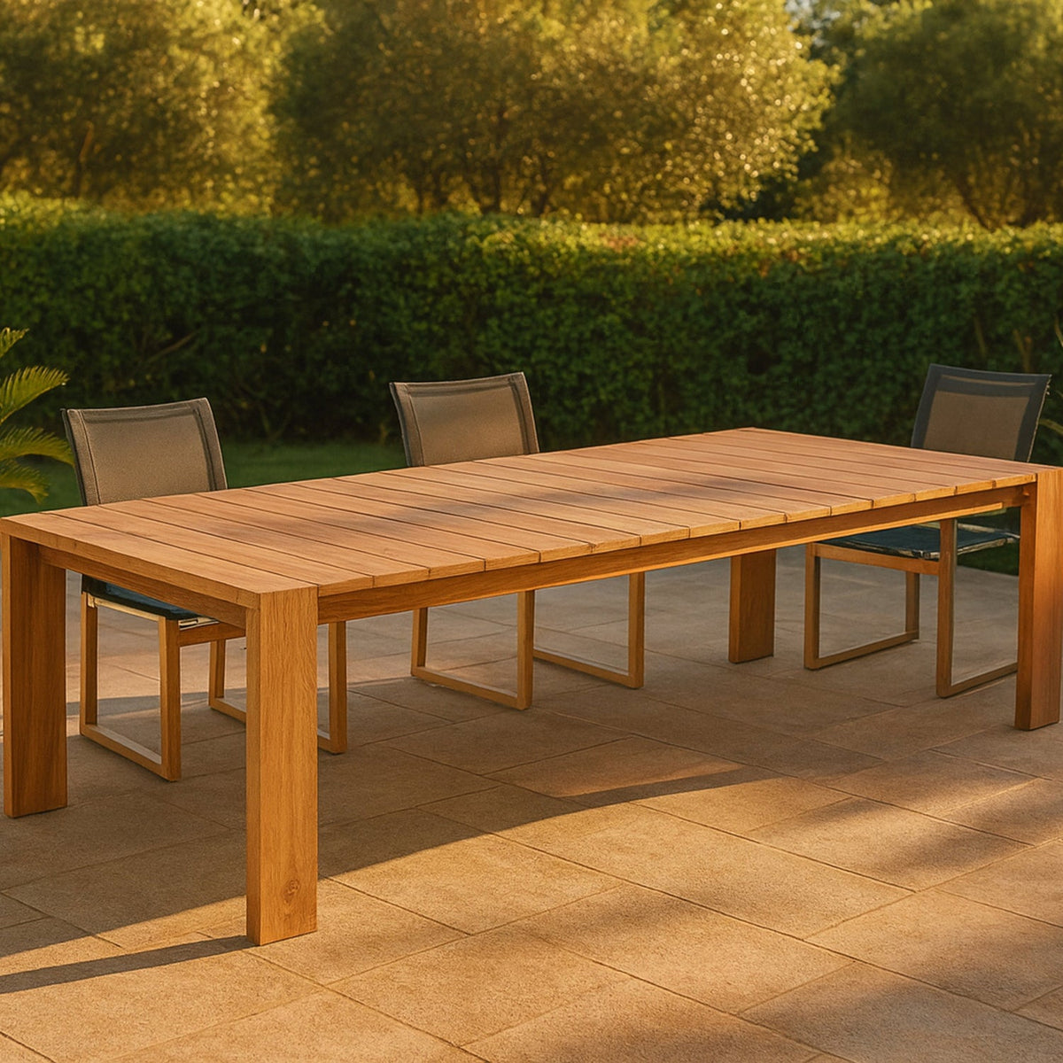 Tulum 108.5in Natural Teak Wood Outdoor Patio Dining Table