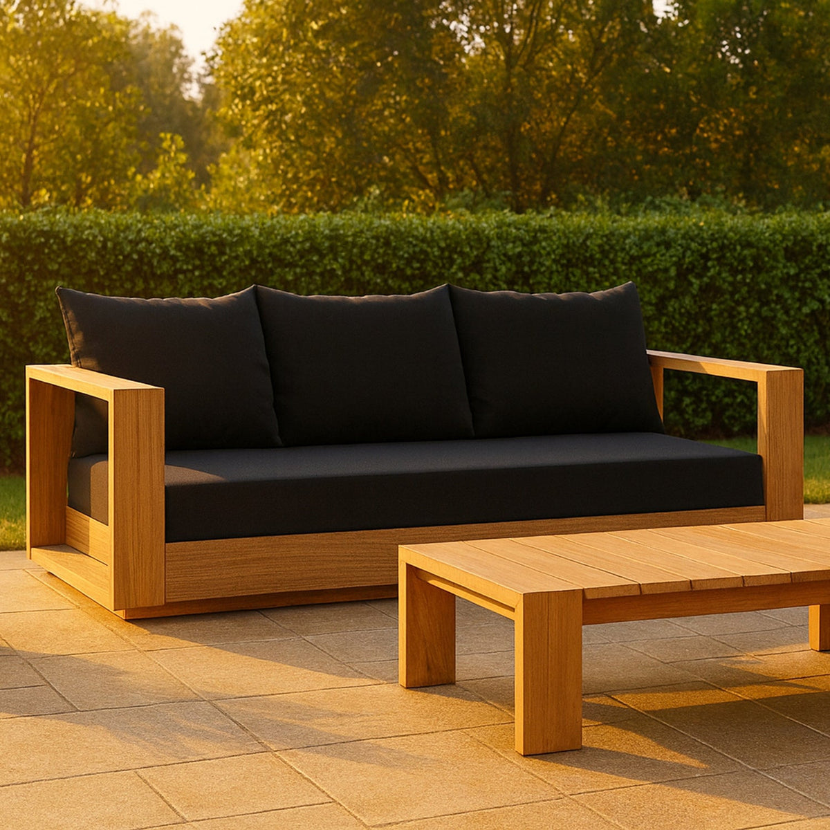 Tulum 87in Black Water Resistant Fabric Upholstered Outdoor Patio Sofa