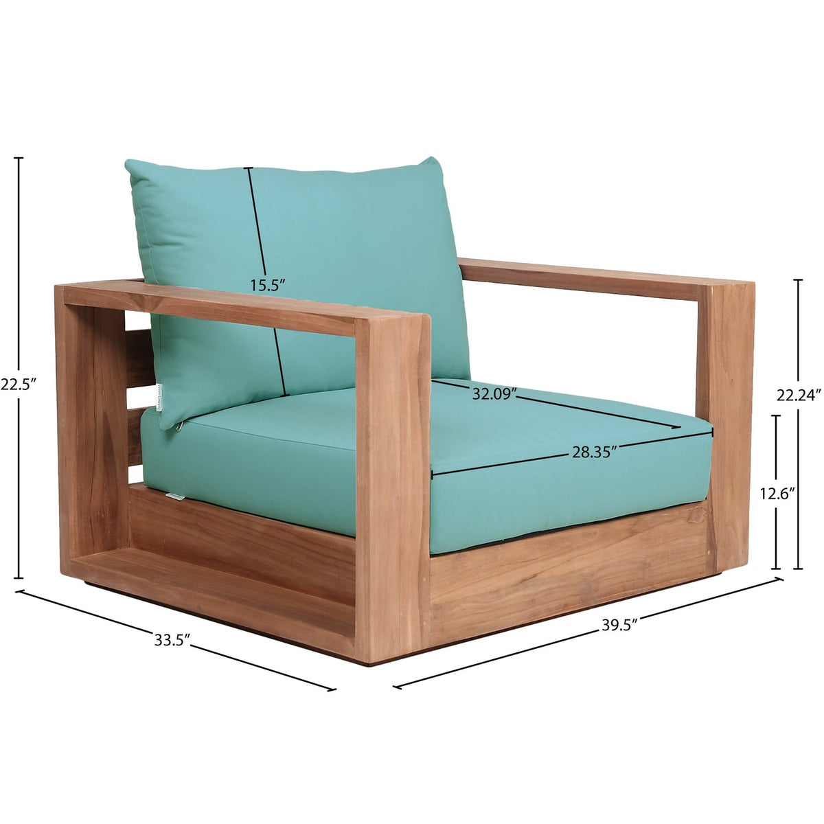 Tulum Blue Water Resistant Fabric Upholstered Outdoor Patio Accent Chair