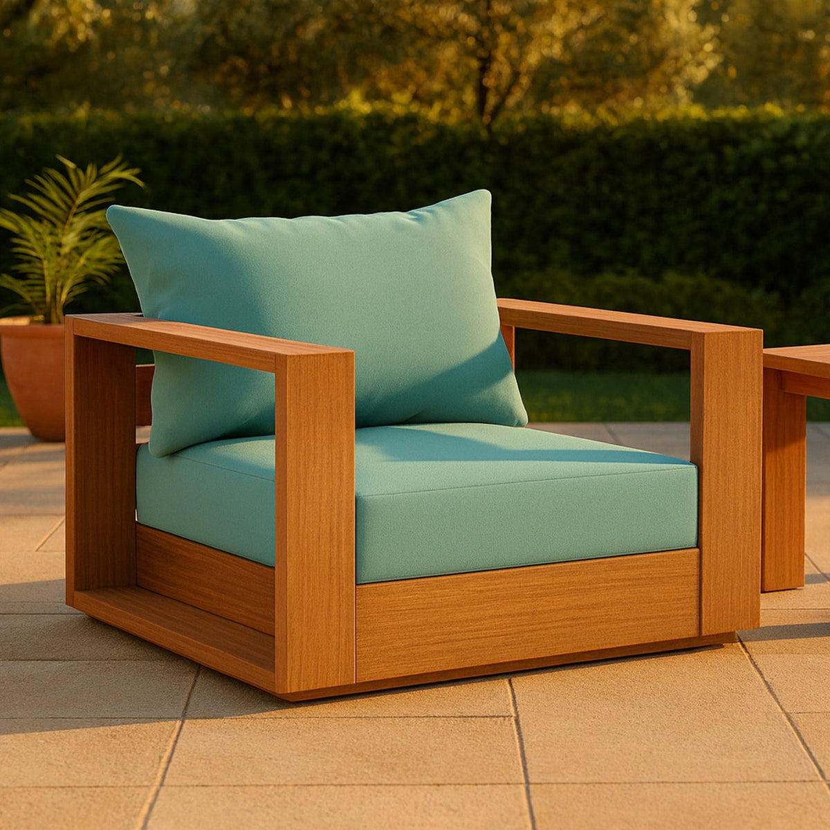 Tulum Blue Water Resistant Fabric Upholstered Outdoor Patio Accent Chair