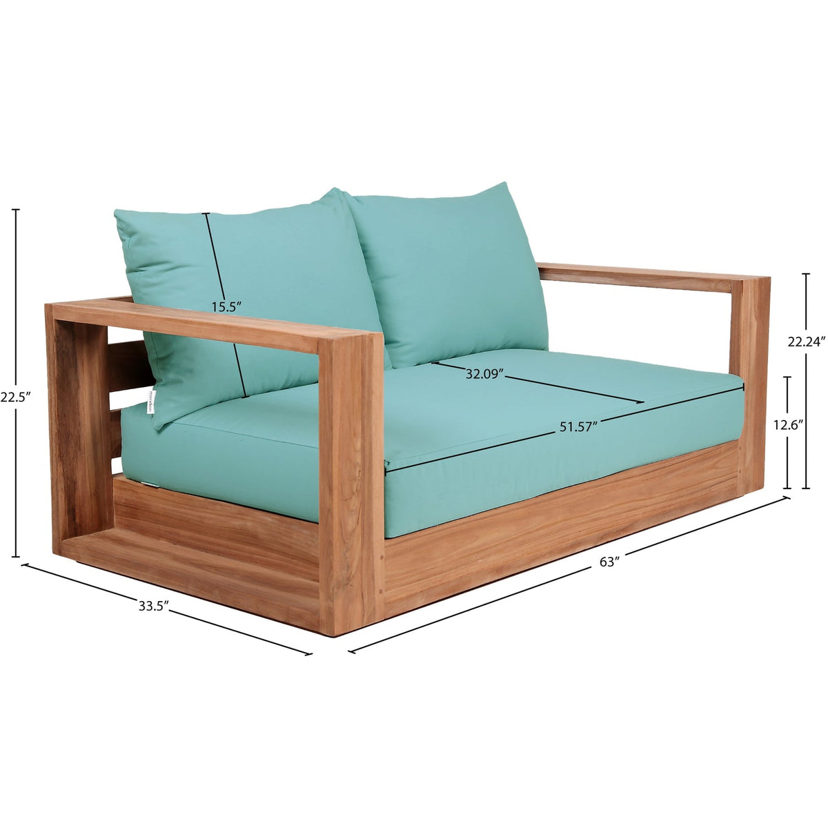 Tulum 63in Blue Water Resistant Fabric Upholstered Patio Loveseat
