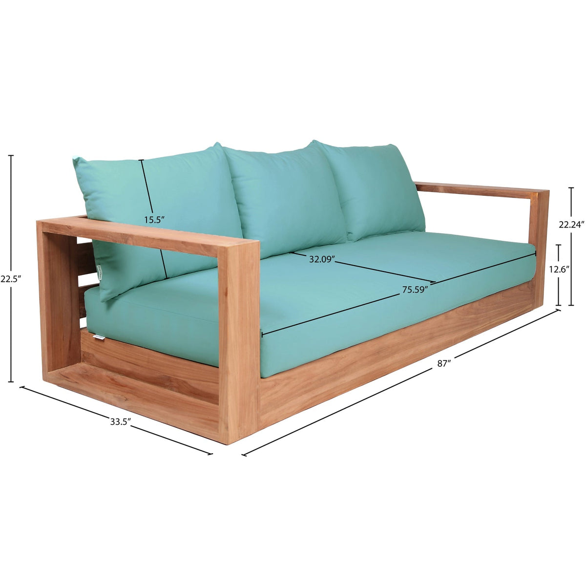 Tulum 87in Blue Water Resistant Fabric Upholstered Outdoor Patio Sofa