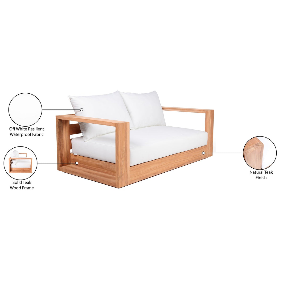 Tulum 63in Off White Water Resistant Fabric Upholstered Patio Loveseat