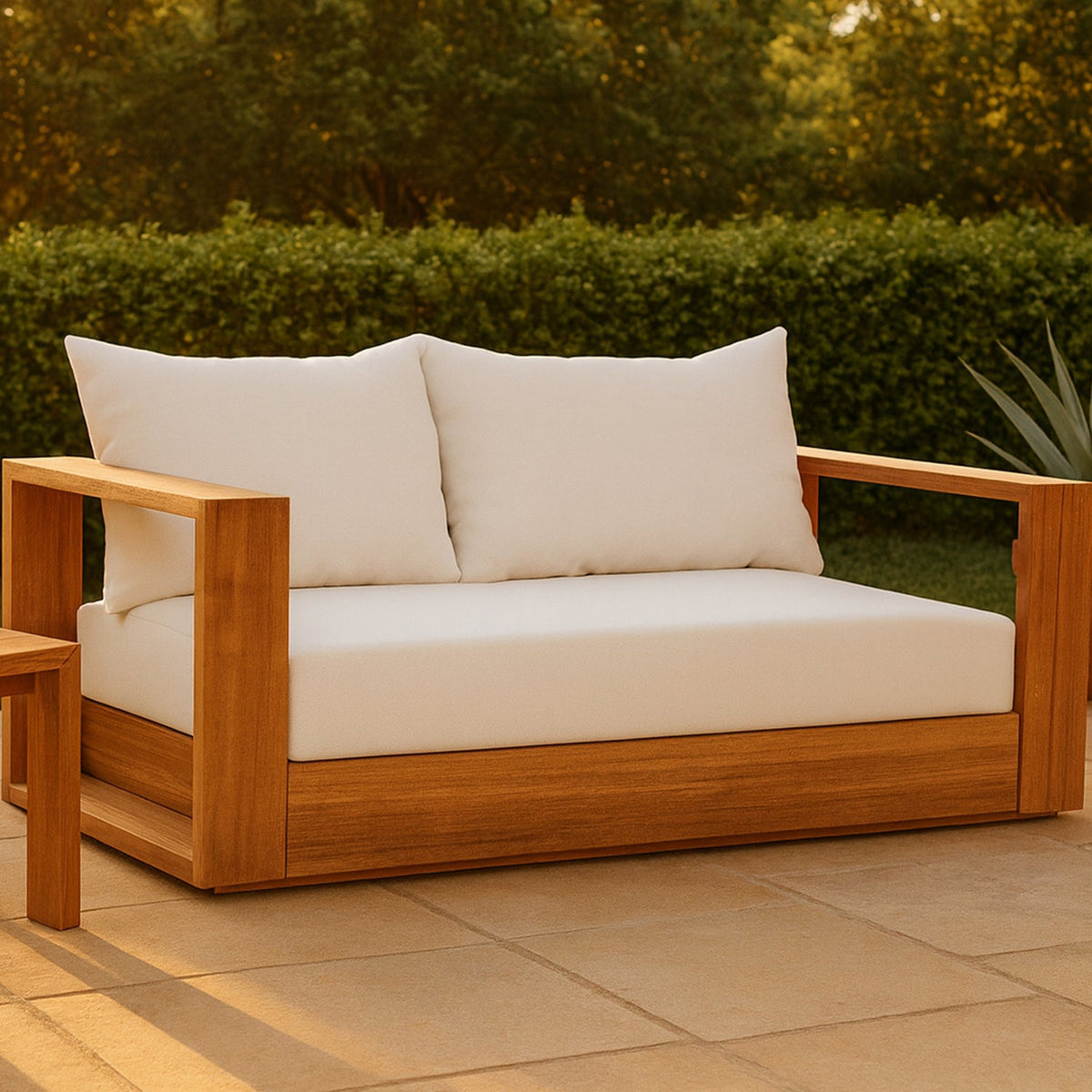 Tulum 63in Off White Water Resistant Fabric Upholstered Patio Loveseat