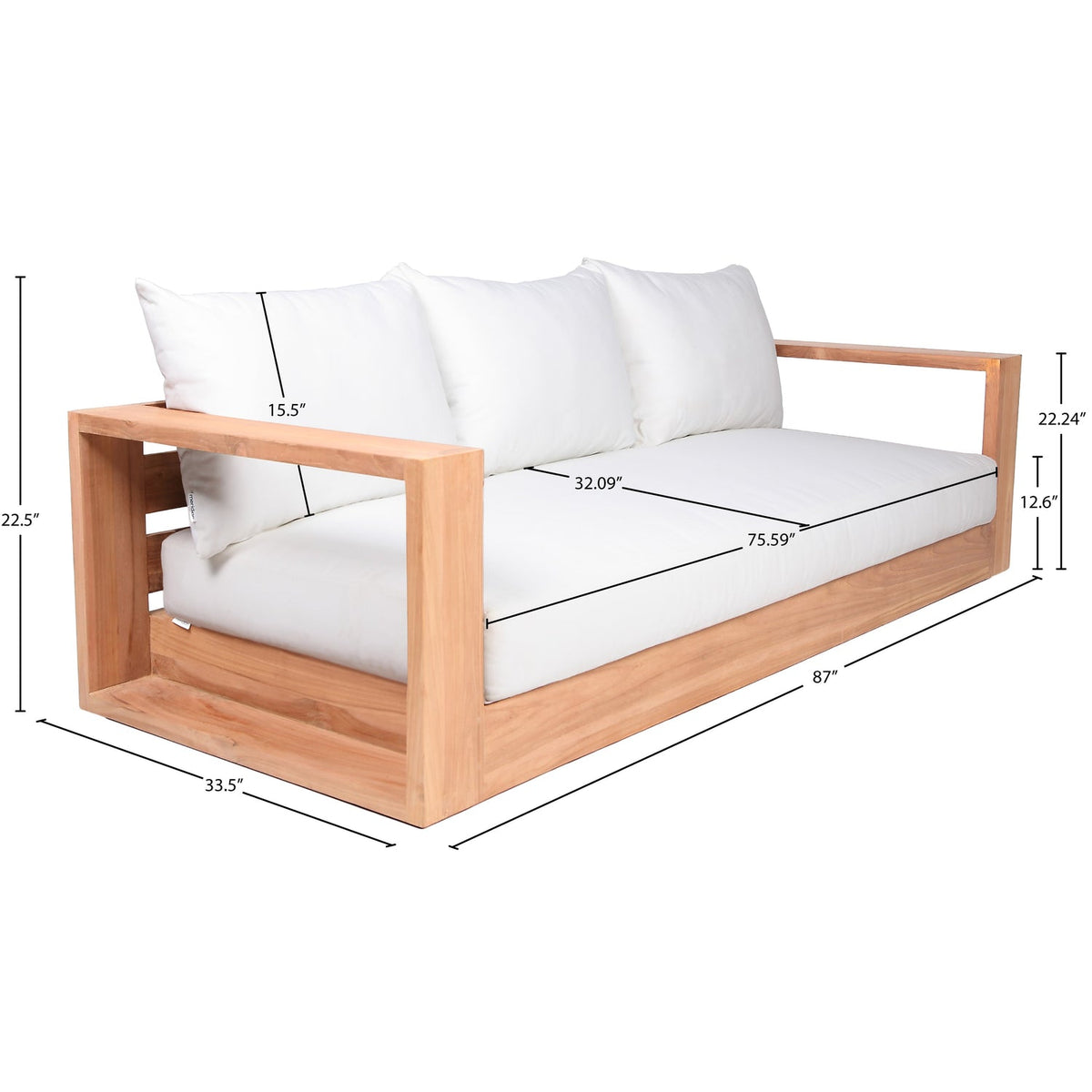 Tulum 87in Off White Water Resistant Fabric Upholstered Outdoor Patio Sofa