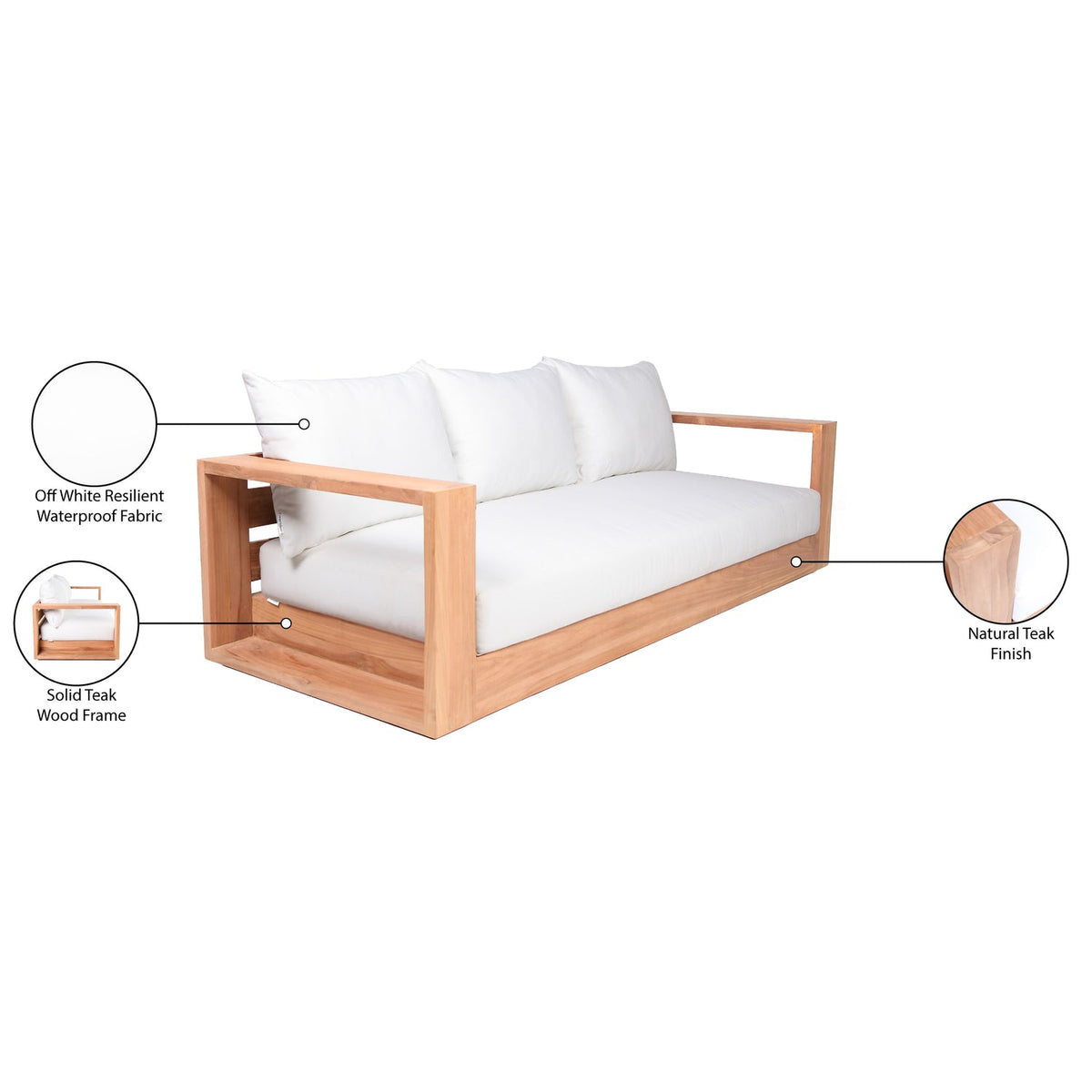 Tulum 87in Off White Water Resistant Fabric Upholstered Outdoor Patio Sofa