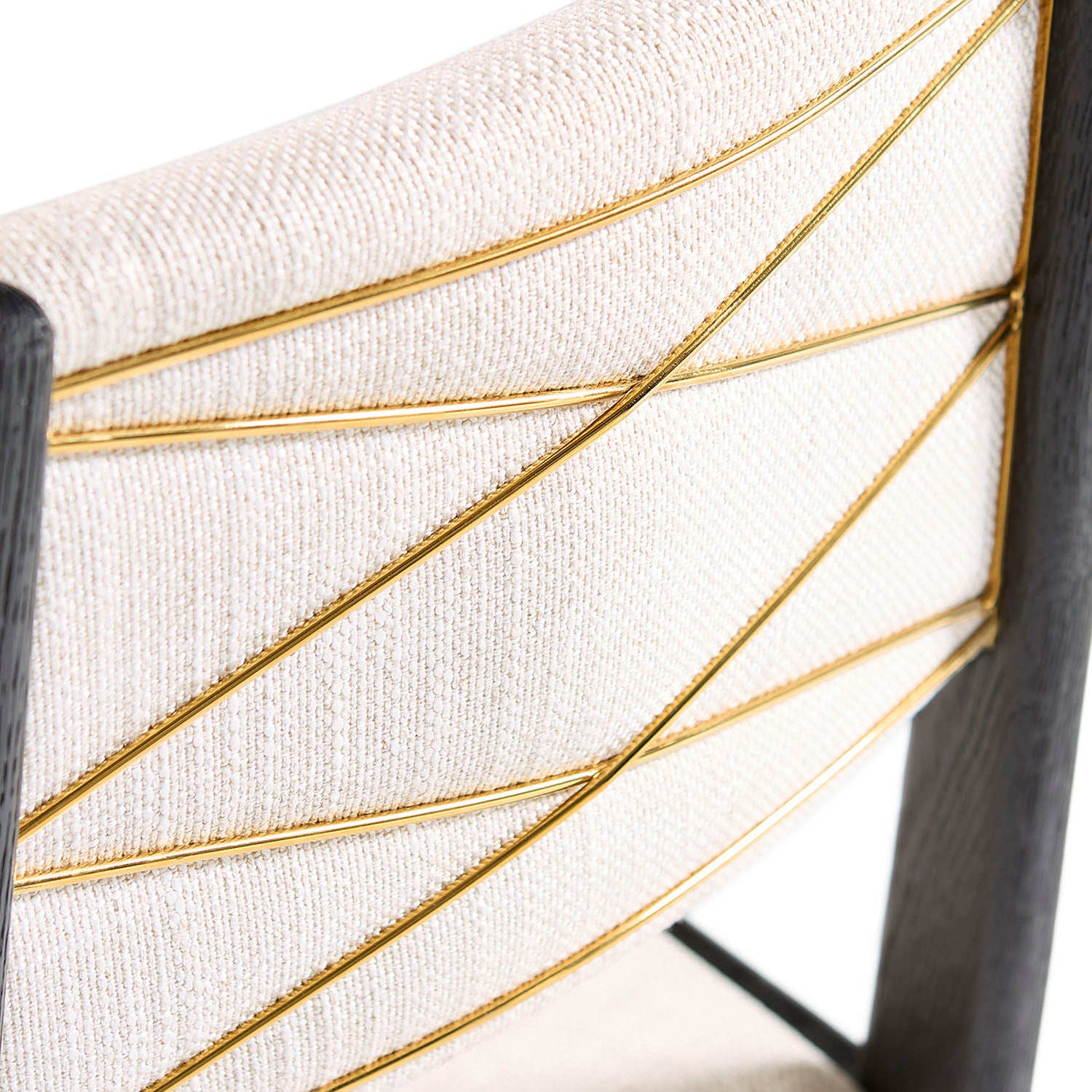 Jonathan Adler Overhead view of the St. Germain dining chair in blackened ash with brass and linen