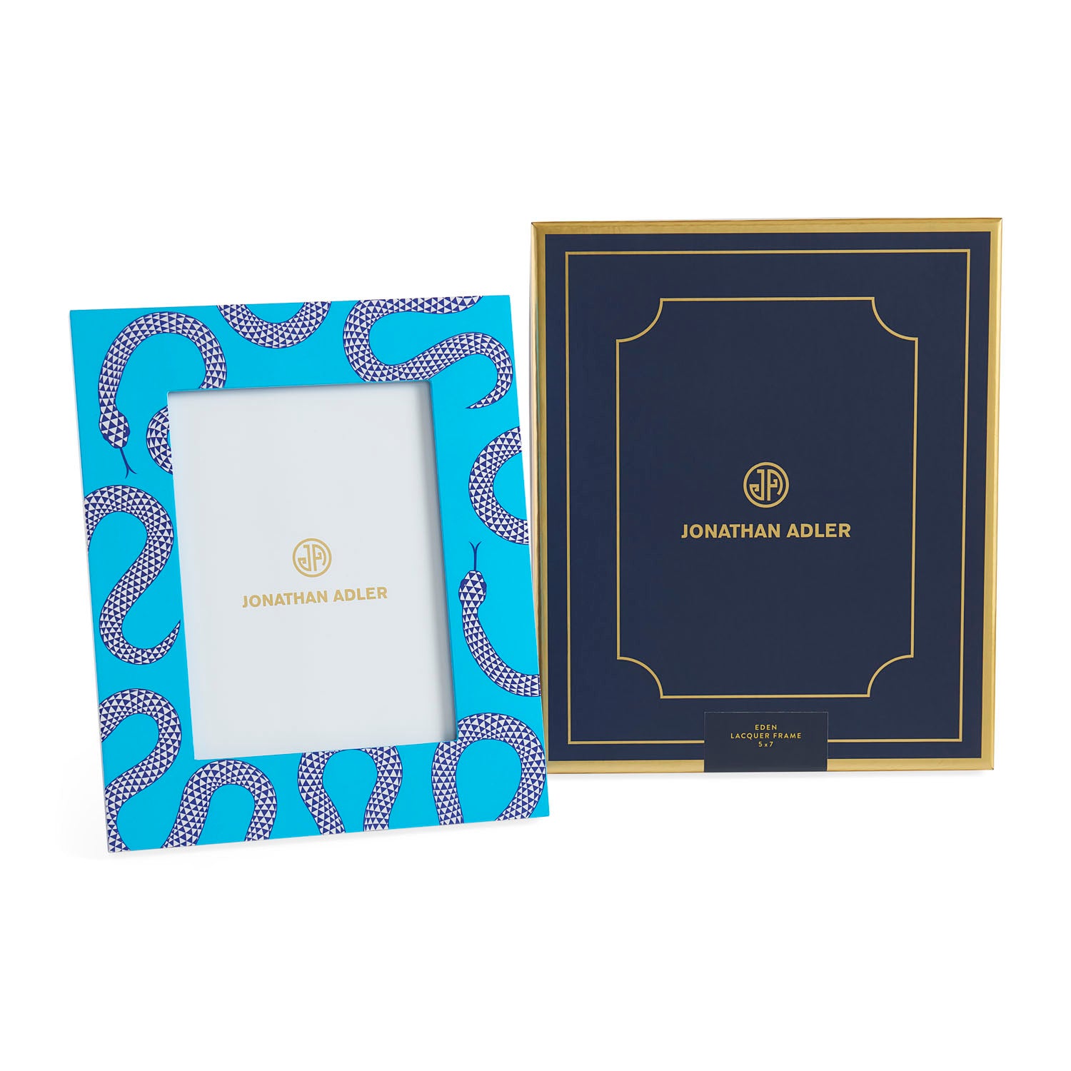 Jonathan Adler Eden Lacquer 5x7 Picture Frame in high-gloss lacquer styled in a room