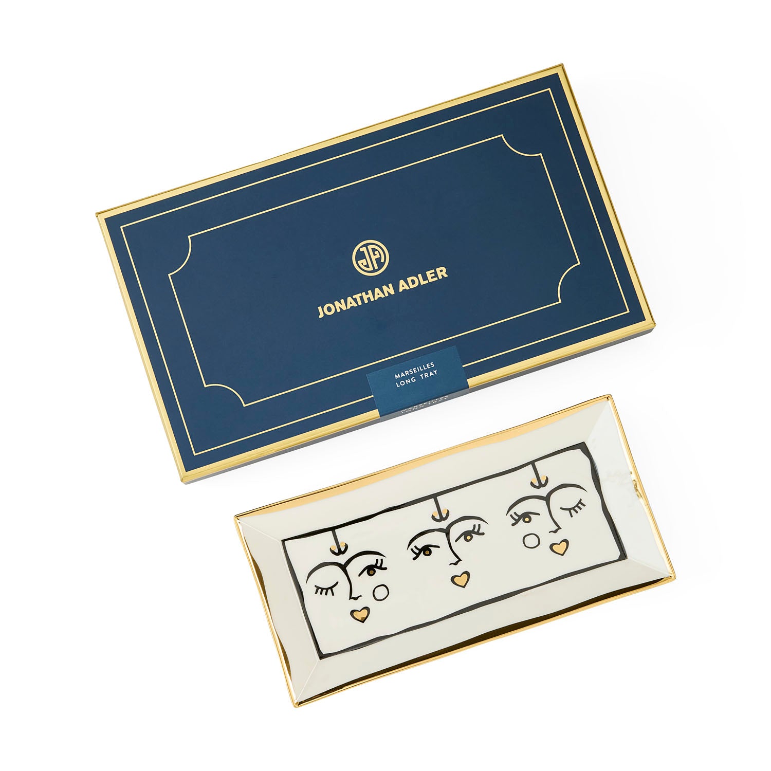 Jonathan Adler Marseilles Long Tray, detail of French '50s face motif
