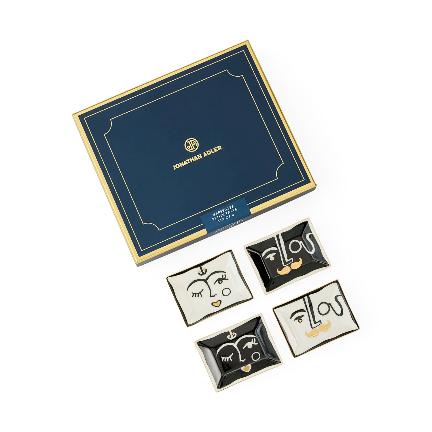 Jonathan Adler Marseilles Petite Tray Set styled on a tabletop
