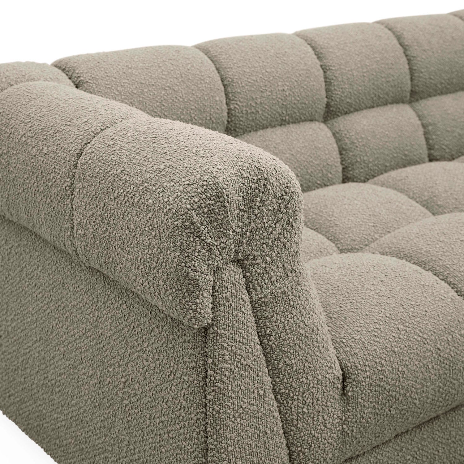 Jonathan Adler Detail of the boucle upholstery and seams, Soho Sofa