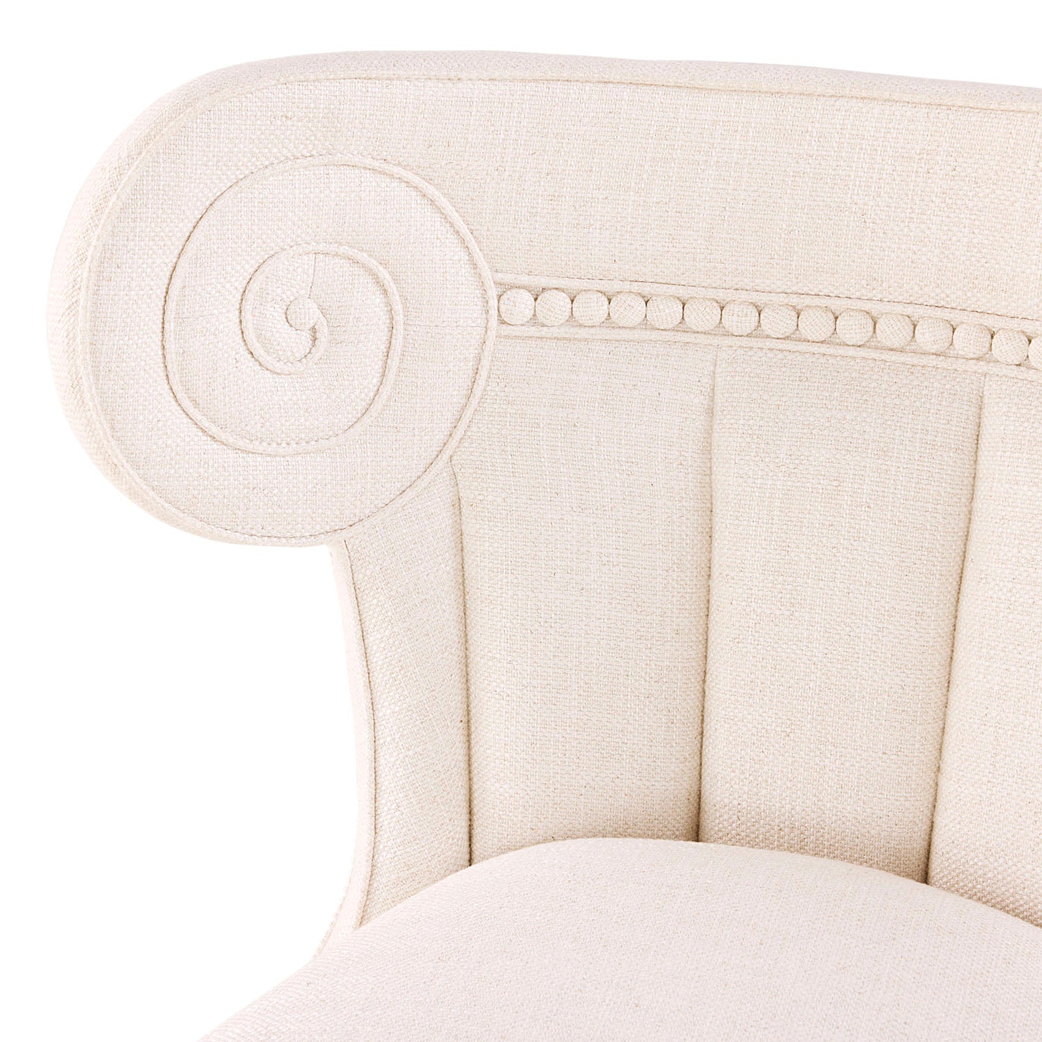 Overhead view of Jonathan Adler Acropolis Klismos Chair in Lucerne Oyster linen on ebonized ash legs
