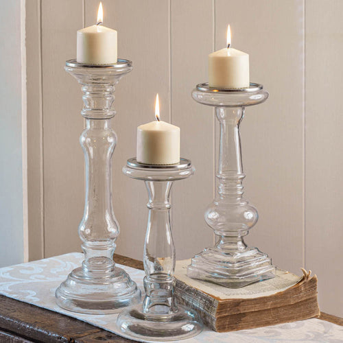 Glass Pillar Candle Holder Set of 3