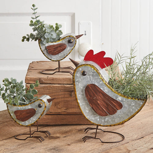 Mother Hen and Two Chicks Planter