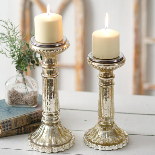 Mercury Glass Pillar Candle Holder Set of 2