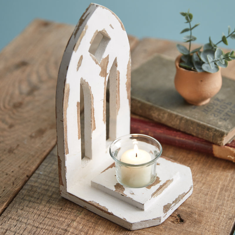 Distressed Arch Votive Candle Holder