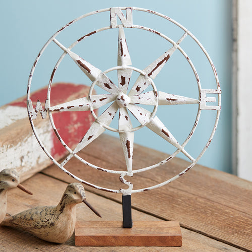 Compass Distressed Tabletop Sculpture
