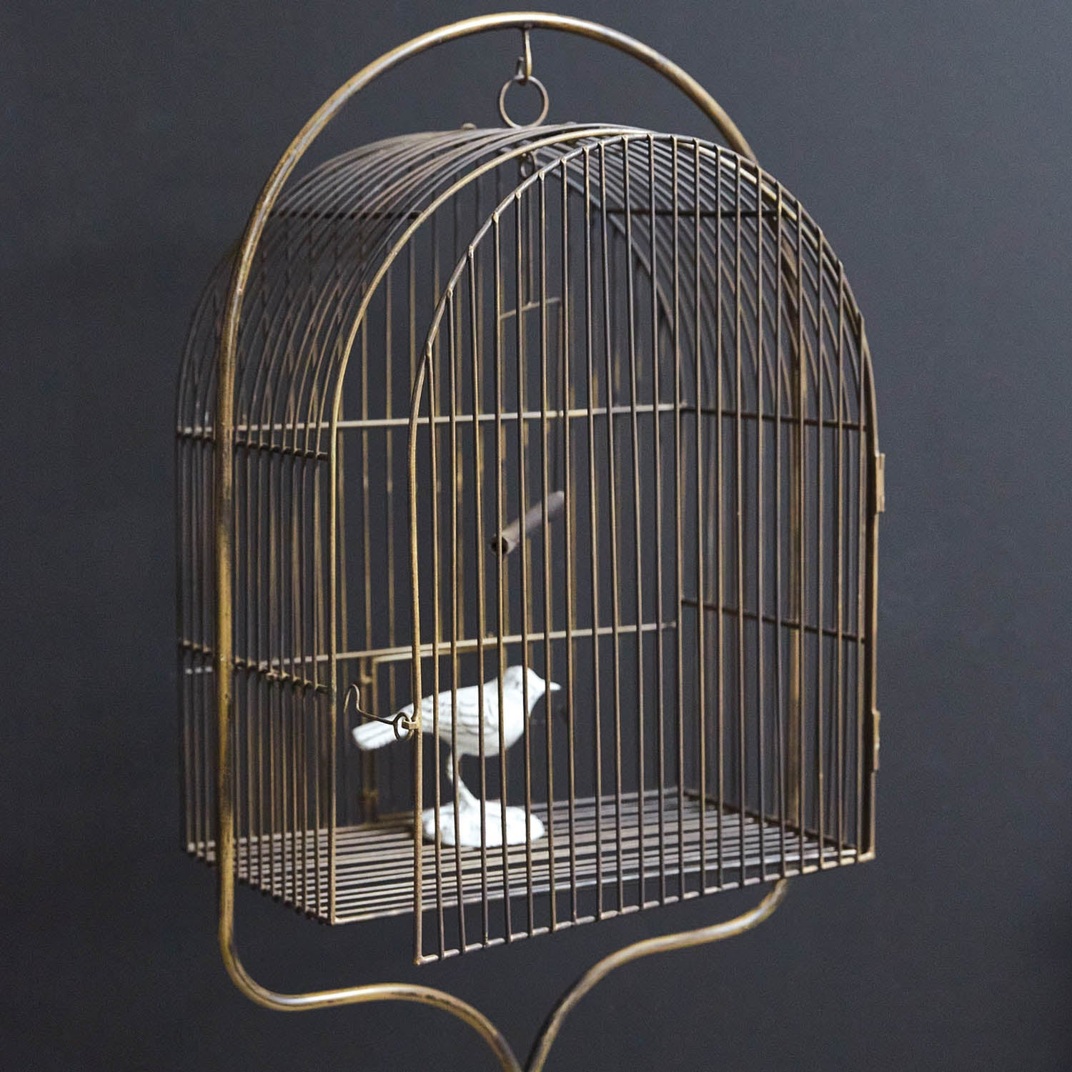 Antique Brass Birdcage with Stand Paynes Gray