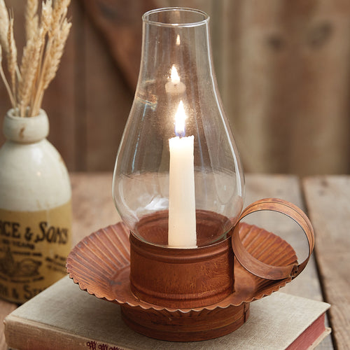 Rustic Chamberstick Candle Holder with Glass Hurricane