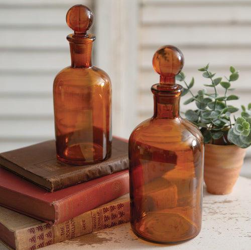 Amber Glass Bottles with Stopper Set of 2