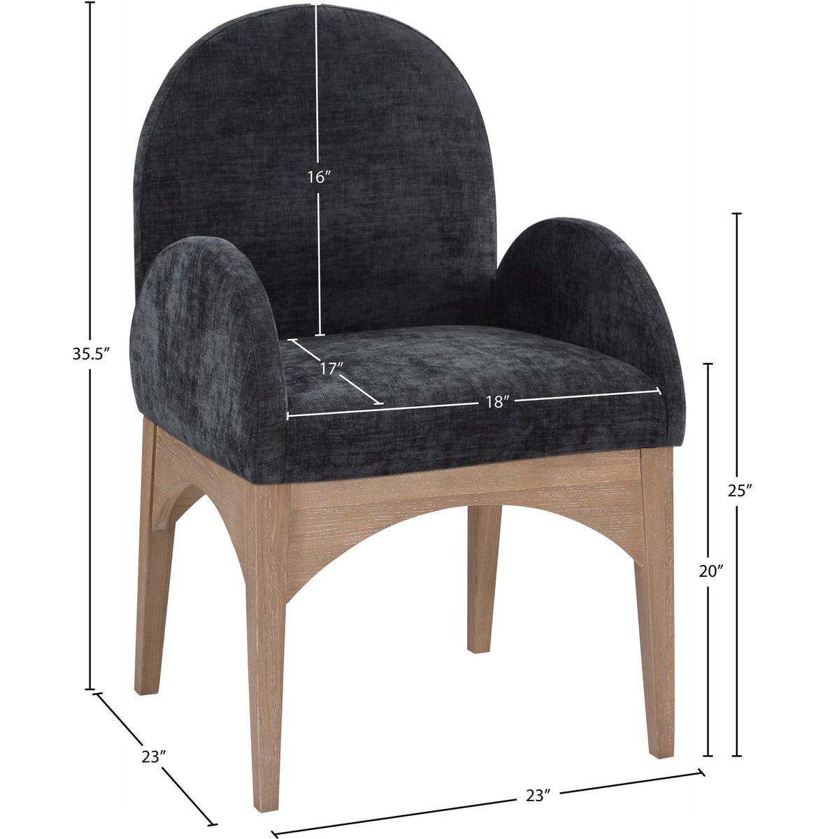 Waldorf Black Chenille Fabric Upholstered Dining Arm Chair Set of 2