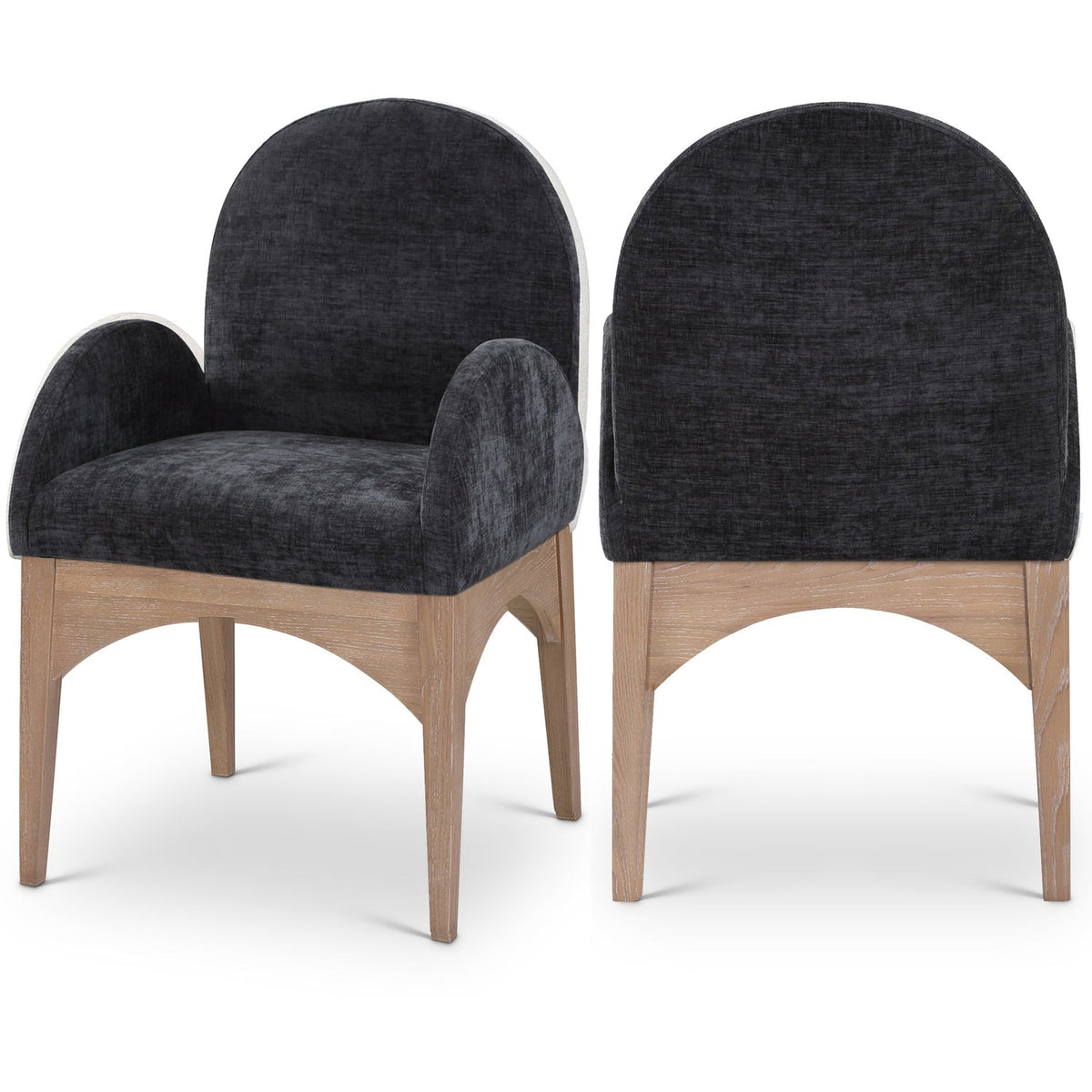 Waldorf Black Chenille Fabric Upholstered Dining Arm Chair Set of 2