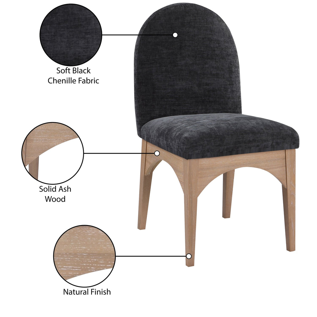 Waldorf Black Chenille Fabric Upholstered Dining Side Chair Set of 2