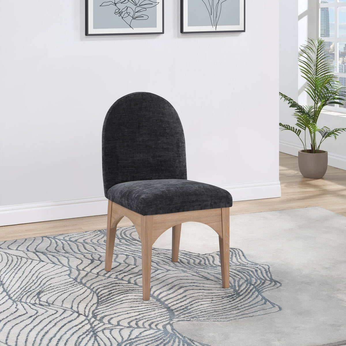 Waldorf Black Chenille Fabric Upholstered Dining Side Chair Set of 2
