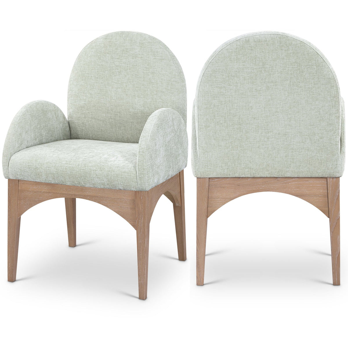 Waldorf Mint Chenille Fabric Upholstered Dining Arm Chair Set of 2