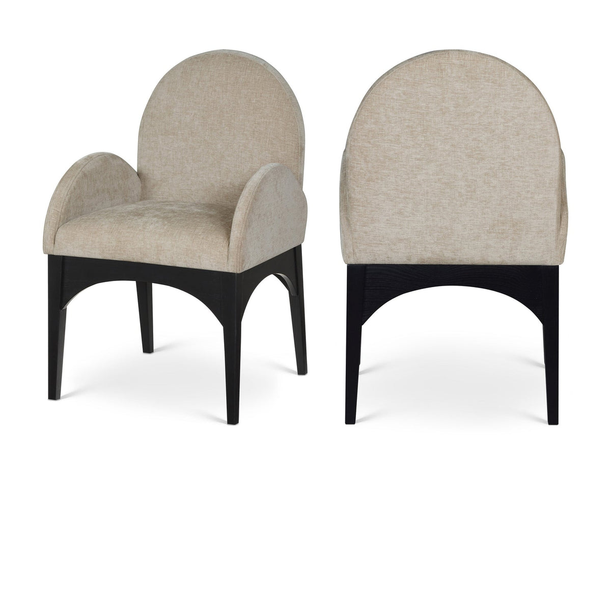 Waldorf Beige Chenille Fabric Upholstered Dining Arm Chair Set of 2