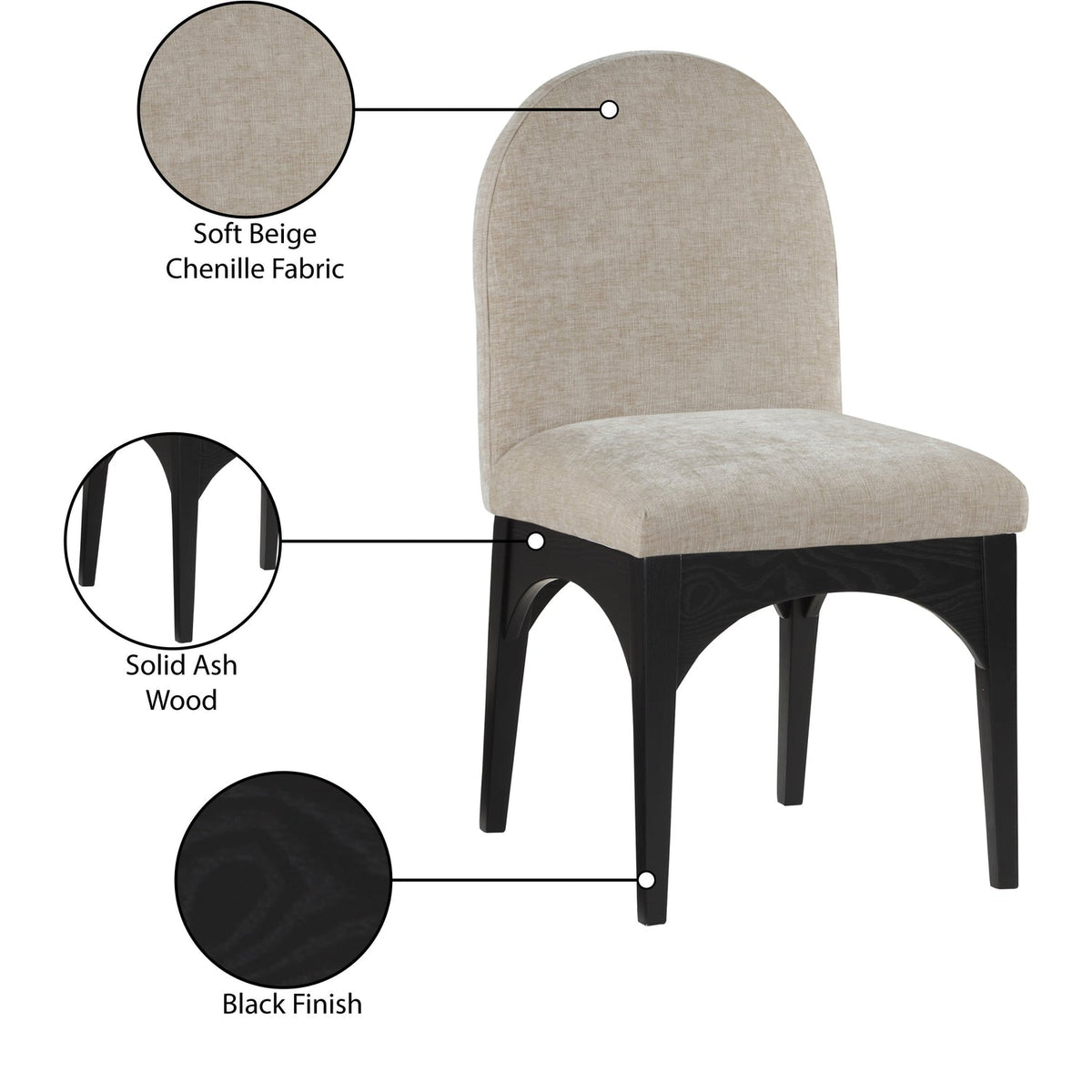 Waldorf Beige Chenille Fabric Upholstered Dining Side Chair Set of 2