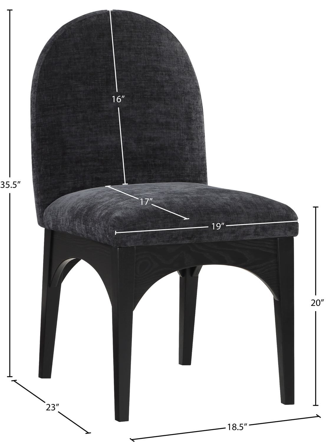 Waldorf Black Chenille Fabric Upholstered Dining Side Chair Set of 2