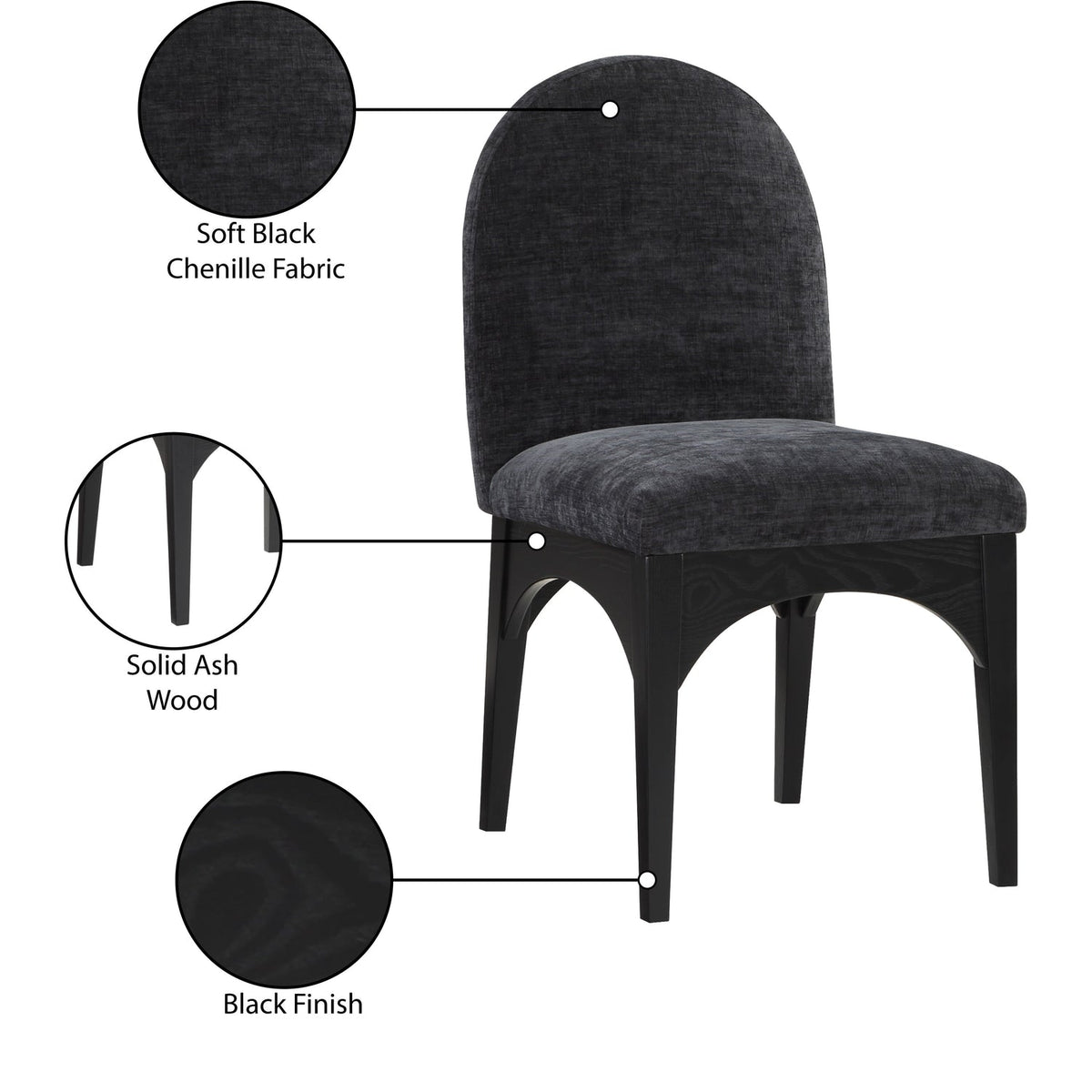 Waldorf Black Chenille Fabric Upholstered Dining Side Chair Set of 2